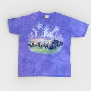 Vintage The Mountain Purple Tie Dye American Bison Graphic T-Shirt XL Nature